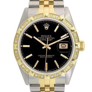 ROLEX DATEJUST BLACK INDEX DIAL 0.85CTW DIAMOND 18KY & STEEL JUBILEE WATCH 16233